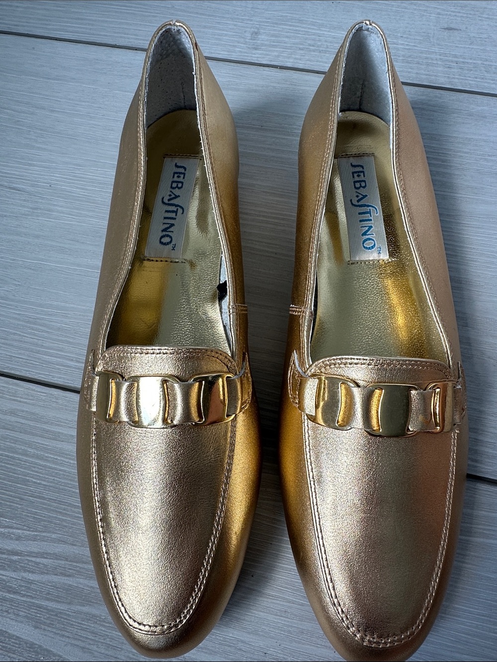 Metallic Gold Slip-On Loafers for Women